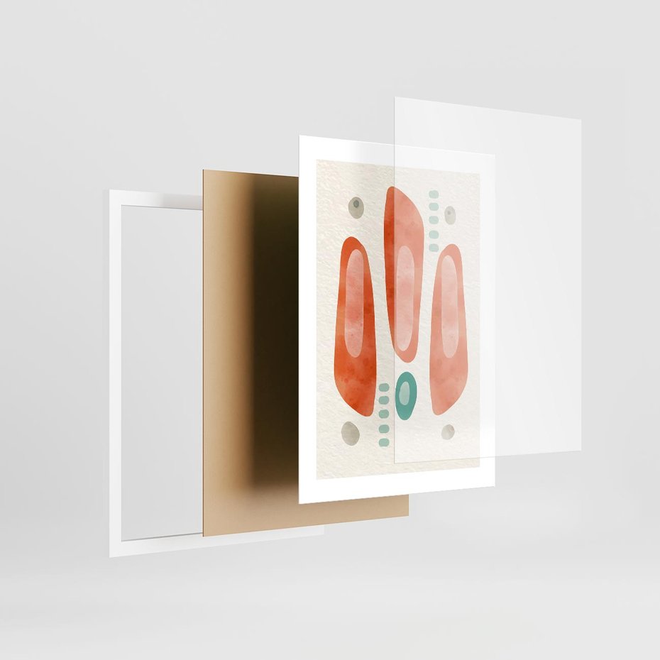 Plakat w ramie 30x40 - Księga Barw - abstrakcyjne formy, dominujący kolor pomarańczowy - rama biała