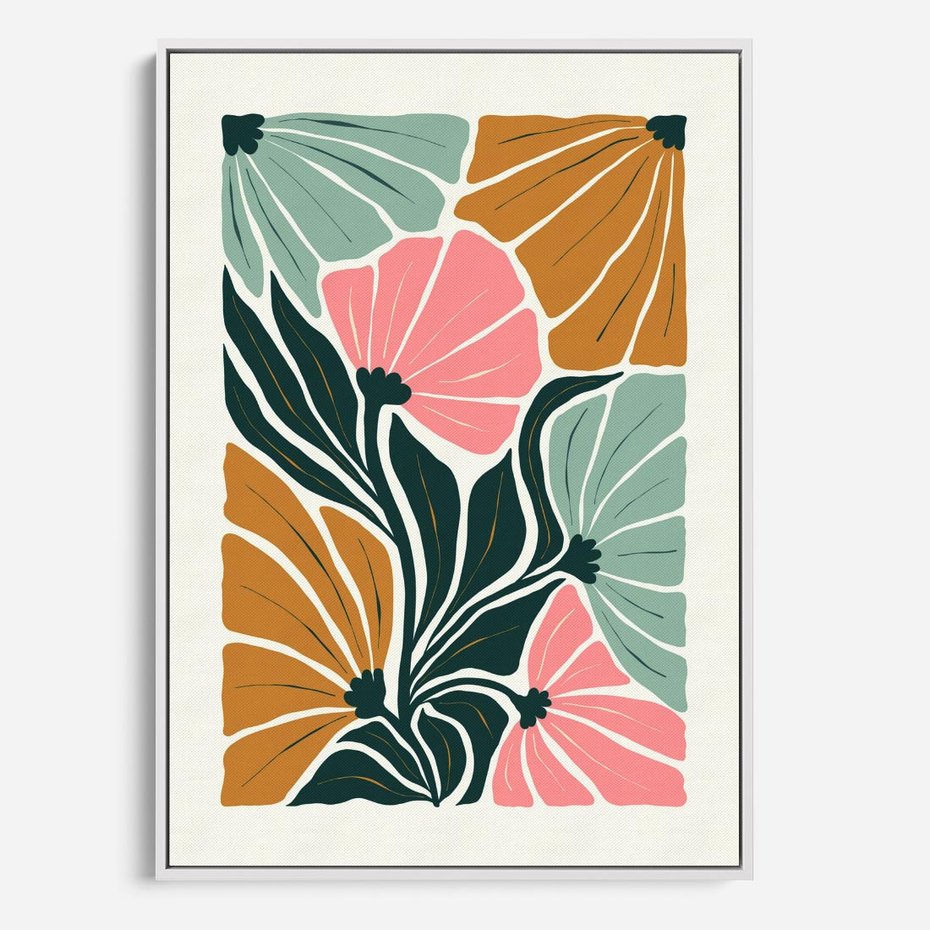 Obraz w ramie 50x70 - Rozplątane Myśli - abstrakcyjna kompozycja, pastelowe kwiaty - rama biała