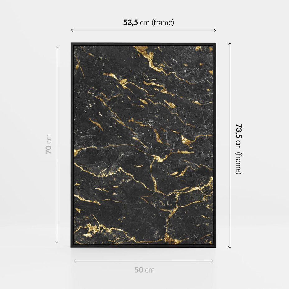 Obraz w ramie 50x70 - Egzotyczny Blask - marmur, złoto - rama czarna