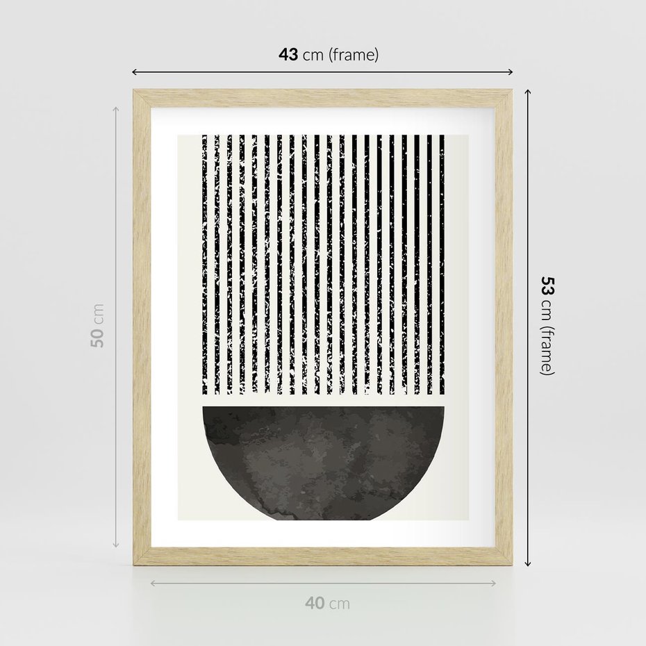 Plakat w ramie 40x50 - Taniec Impulsów - abstrakcyjne czarno białe formy, minimalizm - rama drewno