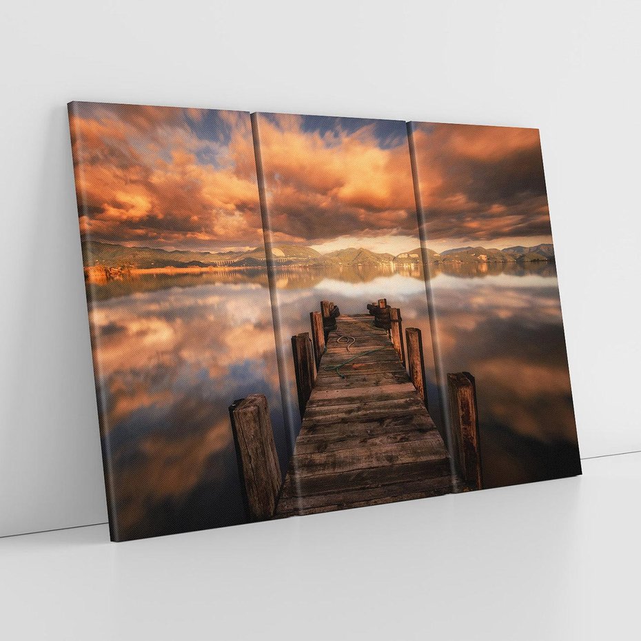 Obraz na płótnie 120x80 - Spacer po molo nad jeziorem - molo, jezioro
