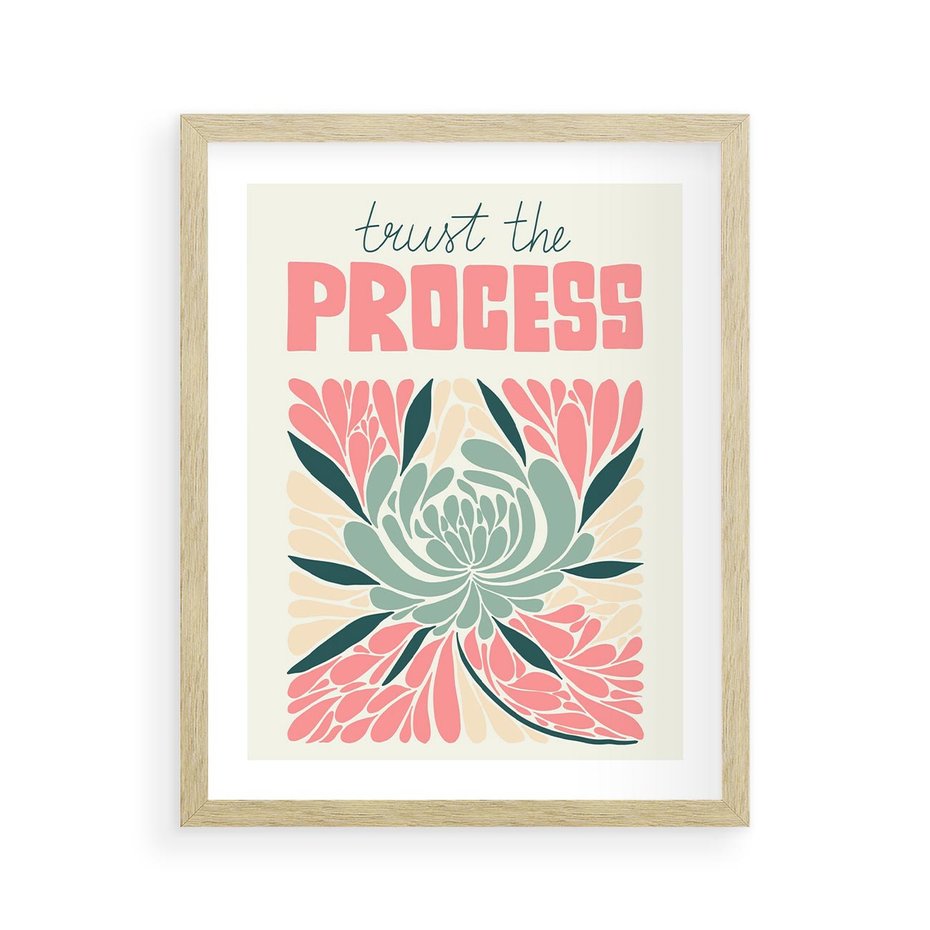 Plakat w ramie 40x50 - Rozbijające Barwy - abstrakcyjny pastelowy kwiat, wyrazista typografia - rama drewno