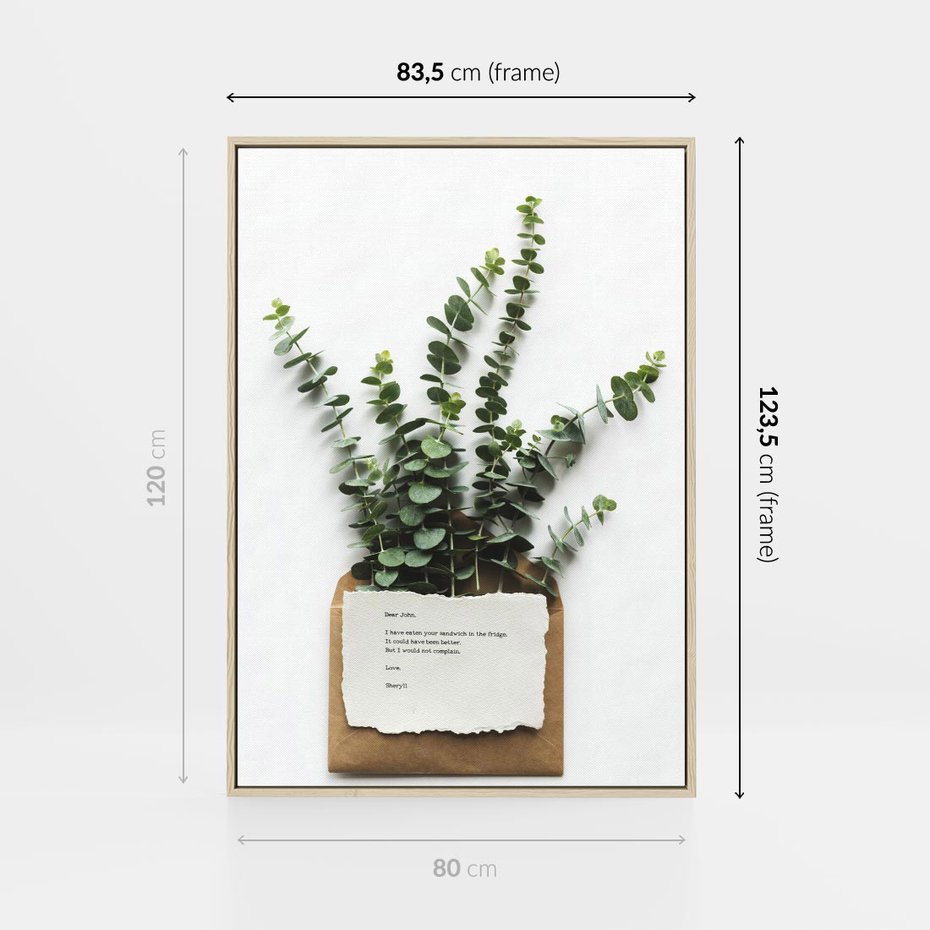 Obraz w ramie 80x120 - Eukaliptusowa harmonia - eukaliptus, liście - rama drewno