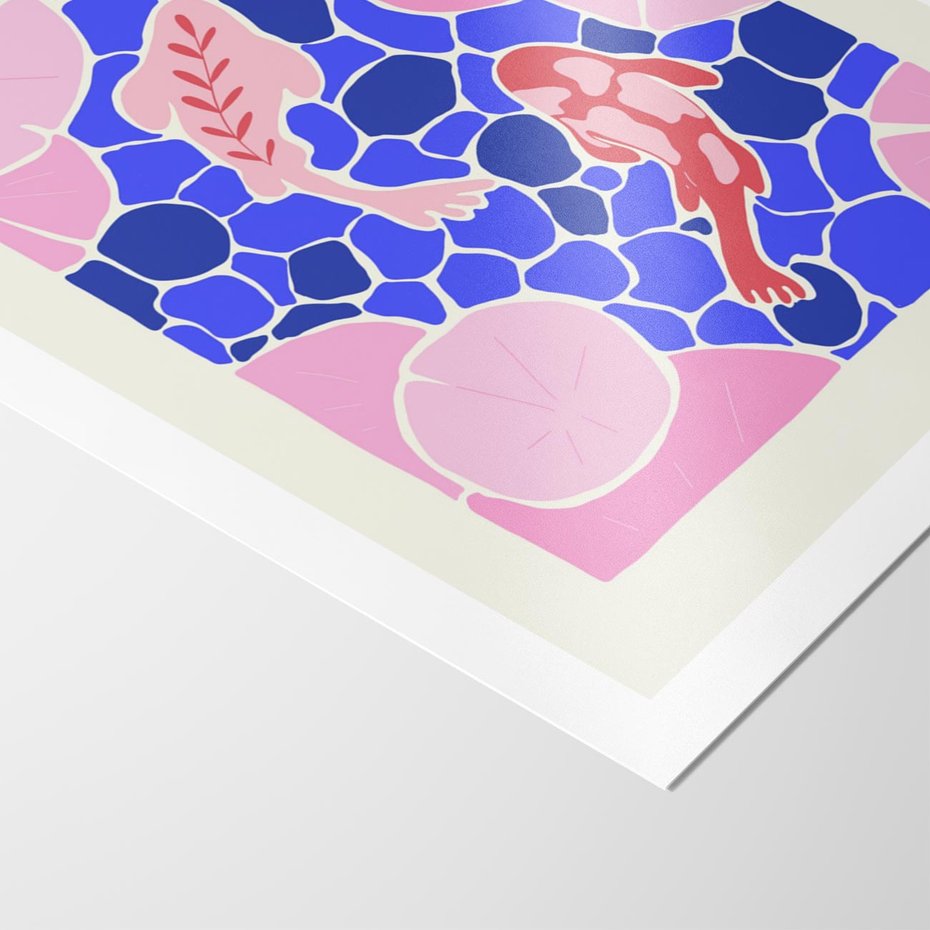 Plakat bez ramy 21x30 - Rzeka Abstrakcji - abstrakcyjna kompozycja, różowe ryby wśród rafy