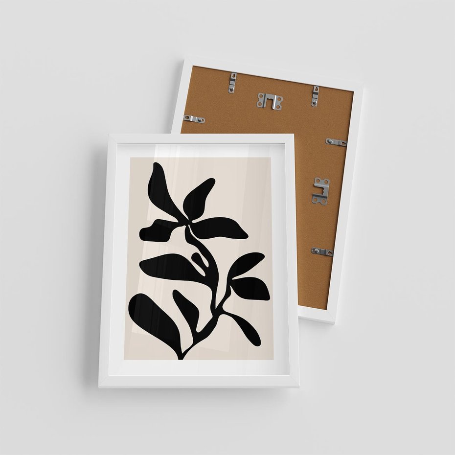 Plakat w ramie 30x40 - Wibracje Akwarelowych Ścieżek - abstrakcyjny minimalistyczna kwiat, czarno biały plakat - rama biała