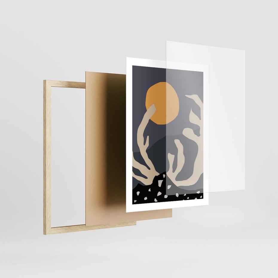 Plakat w ramie 50x70 - Tajemniczy Księżyc - nowoczesna sztuka, plakat - rama drewno