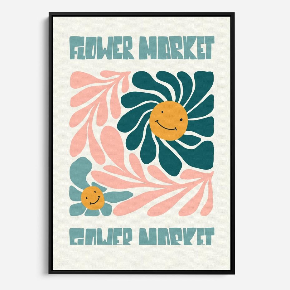 Obraz w ramie 70x100 - Harmonia płatków kwiatów - kwiatowa retro kompozycja, pastelowe kolory - rama czarna