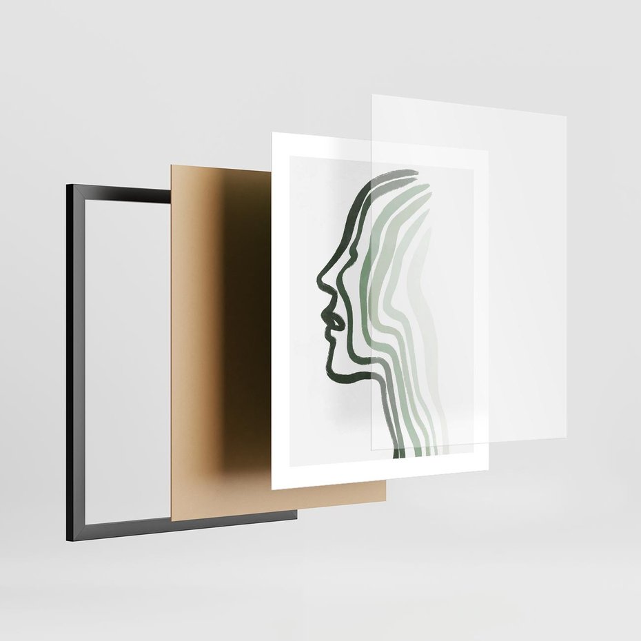 Plakat w ramie 40x50 - Zielony Profil - abstrakcja, zielony portret z profilu - rama czarna
