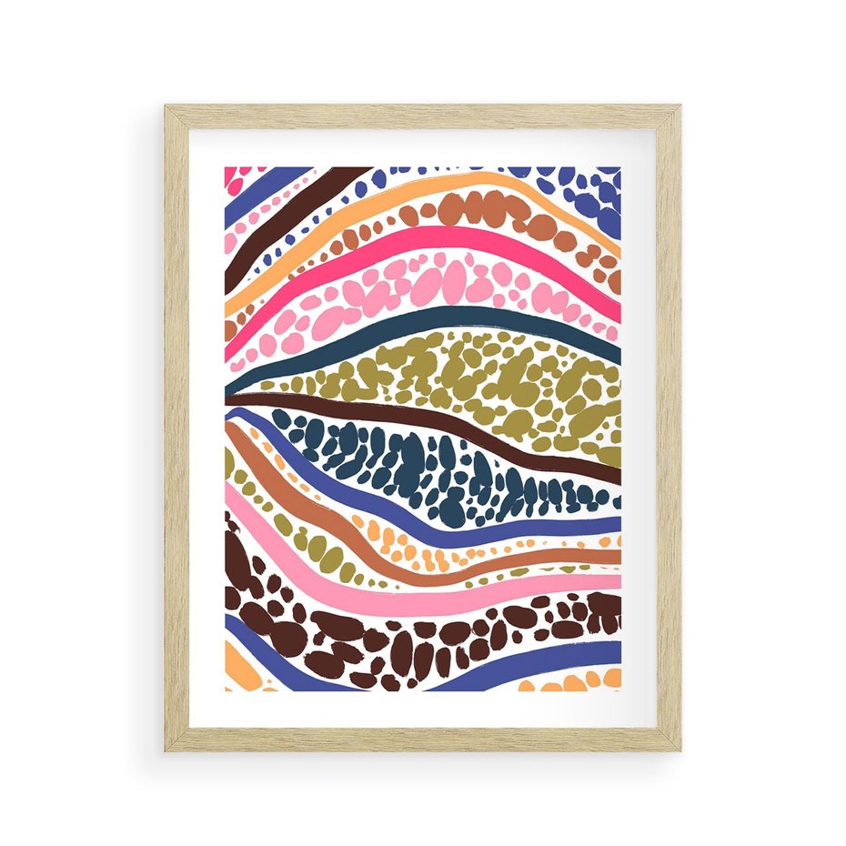 Plakat w ramie 40x50 - Wibracje Plam - kolorowe wzory, tęczowe żywe kolory - rama drewno