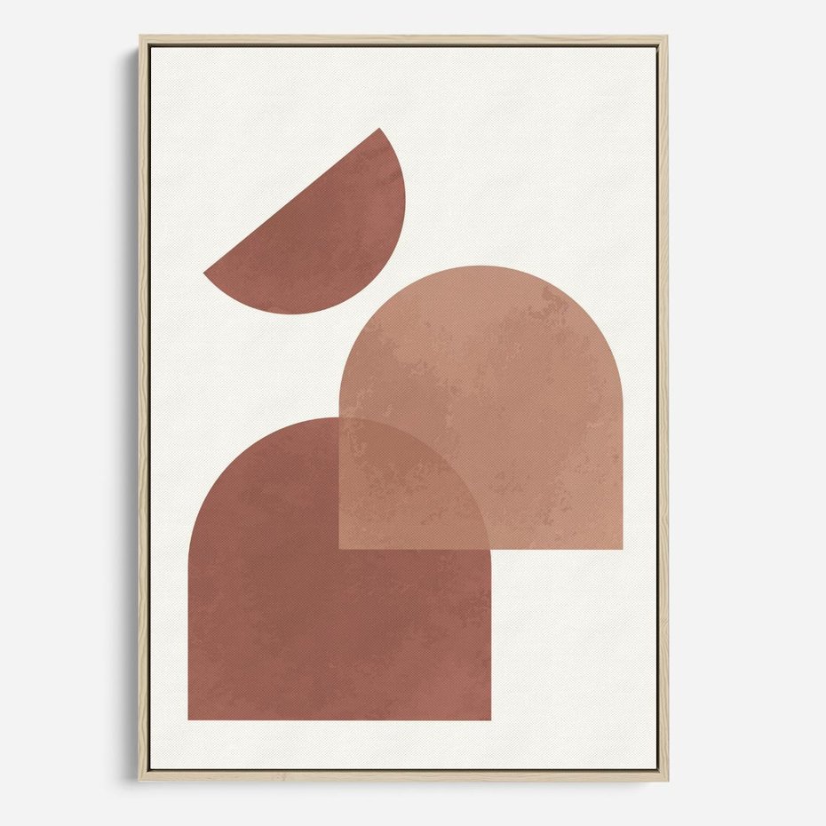 Obraz w ramie 50x70 - Harmonijne Widoki - abstrakcyjne geometryczne kształty, odcienie brązu i beżu - rama drewno