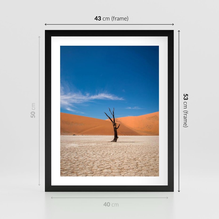 Plakat w ramie 40x50 - Słońce i Suche Drzewo - pustynia, suche - rama czarna