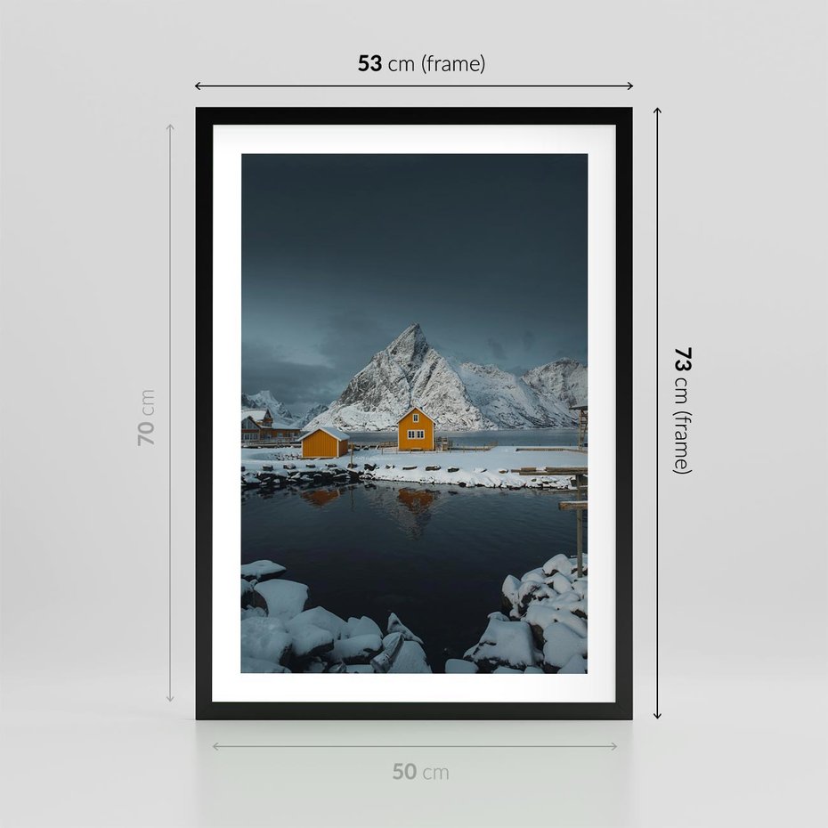 Plakat w ramie 50x70 - Minimalizm i Urok Natury - skandynawskie, domki - rama czarna