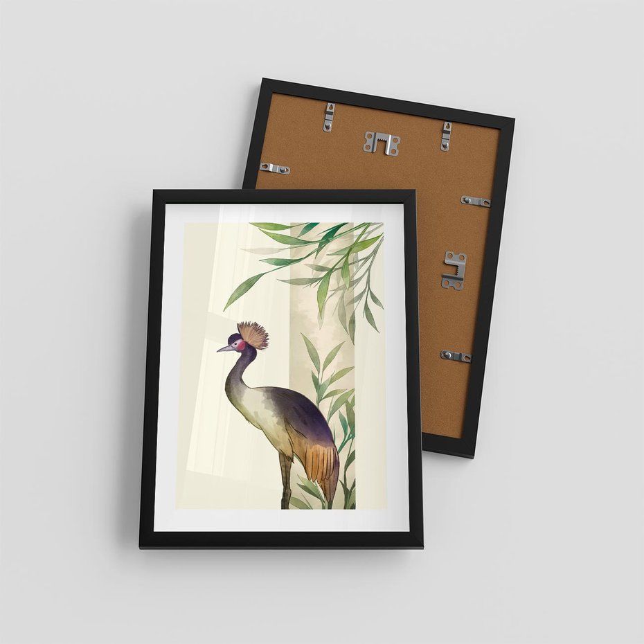 Plakat w ramie 30x40 - Kwiatowa Ekspresja - japońska sztuka, ptak - rama czarna