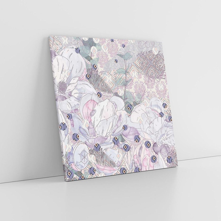 Obraz na płótnie 70x70 - Malowane oddechy istnienia - pomieszane tekstury, kwiatowe elementy