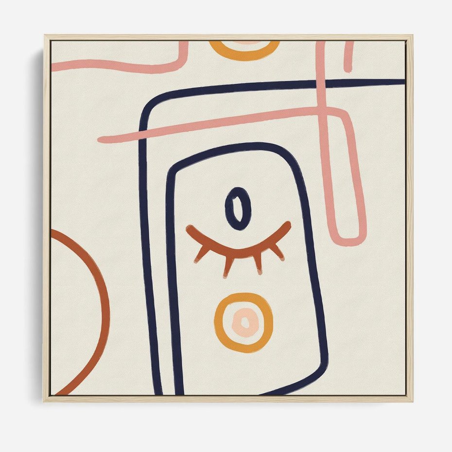 Obraz w ramie 80x80 - Manifestacje Dziwności - abstrakcja w stylu picasso, beżowe tło - rama drewno