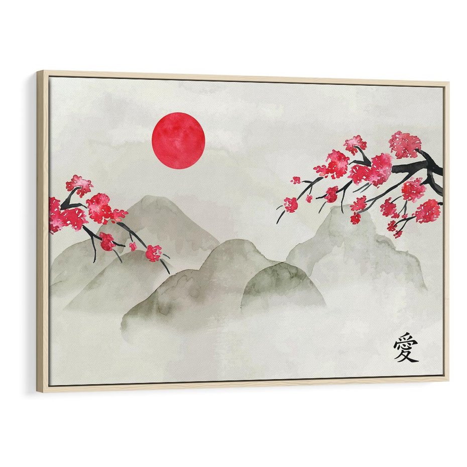 Obraz w ramie 120x80 - Harmonia Japandi - styl japandi, japonia - rama drewno