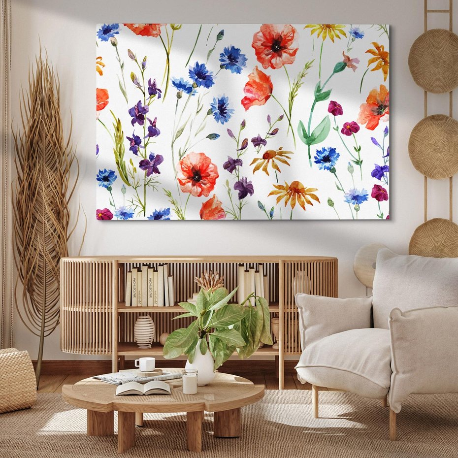 Obraz na płótnie 120x80 - Kwiatowe radości na łące - kwiaty, łączka