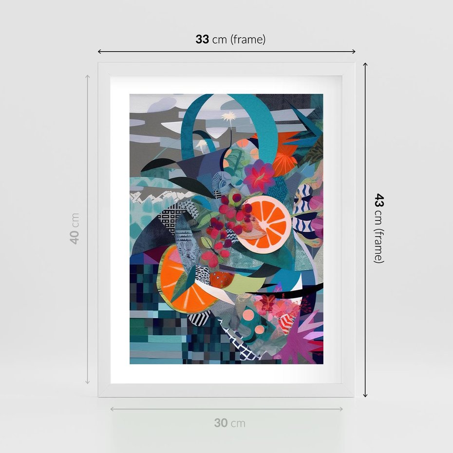 Plakat w ramie 30x40 - Migocące Widoki Harmonii - abstrakcyjny obraz, jak picasso - rama biała