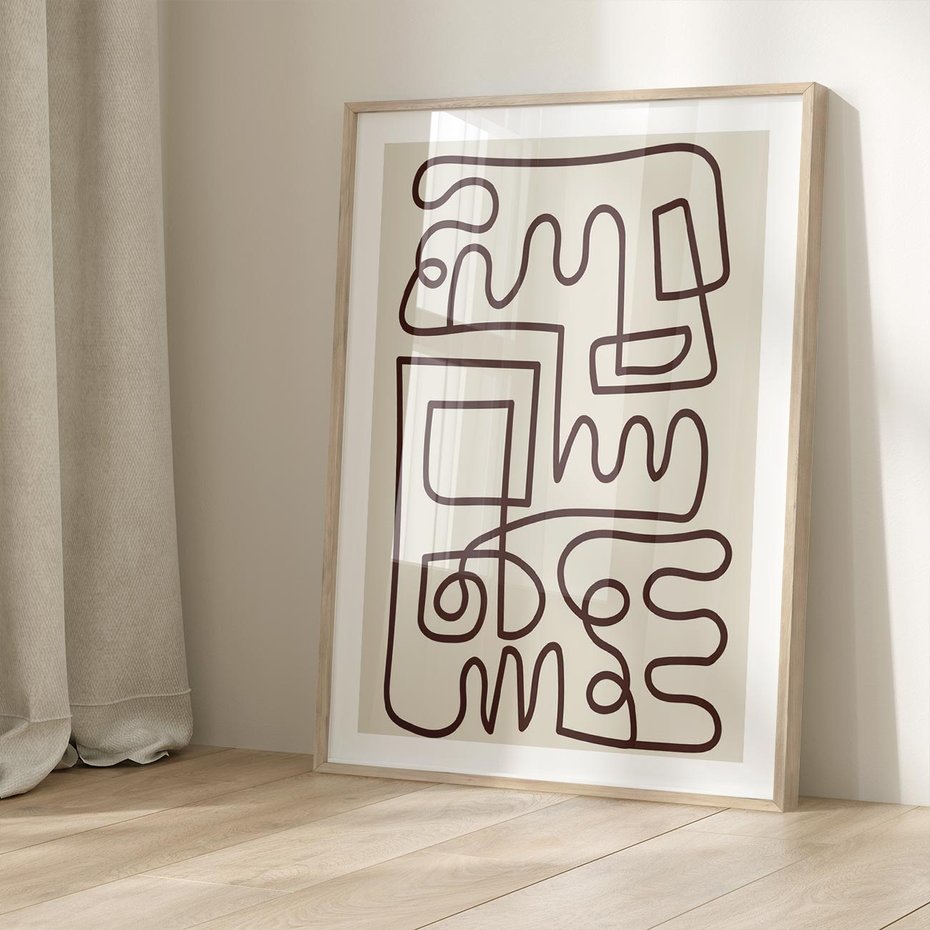 Plakat w ramie 50x70 - Etniczna Abstrakcja - nowoczesna boho grafika, abstrakcja - rama drewno