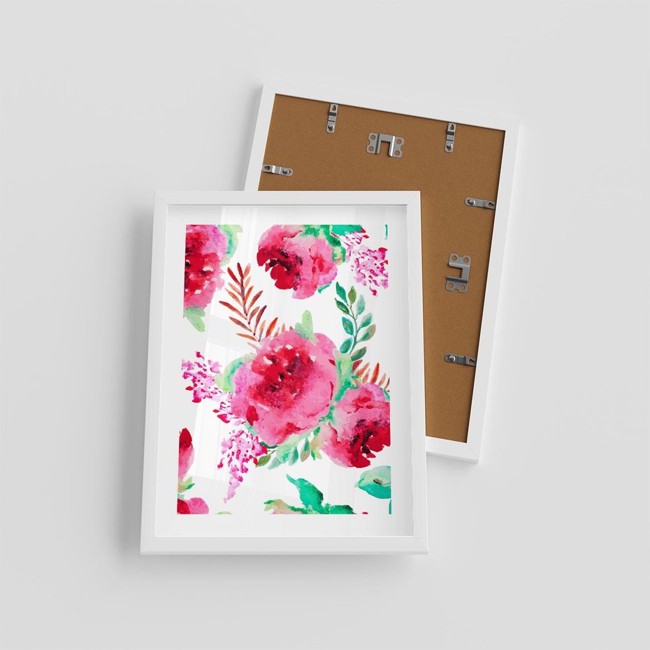 Plakat w ramie 30x40 - Delikatna Akwarela - kwiaty, akwarela - rama biała