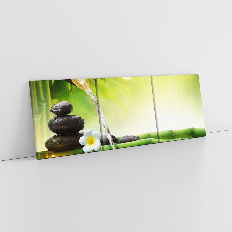 Obraz na płótnie 150x50 - Harmonia natury: Bambus, woda, kamienie - bambus, woda