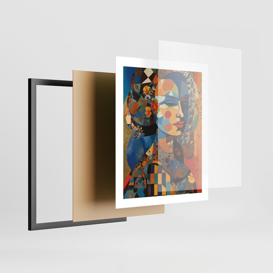 Plakat w ramie 40x50 - Impresje Cichego Szeptu - abstrakcyjny obraz, portret kobiety - rama czarna