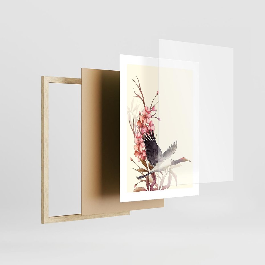 Plakat w ramie 30x40 - Szept Japonii - japońska sztuka, ptak - rama drewno