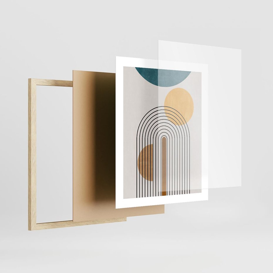 Plakat w ramie 40x50 - Wewnętrzne Labirynty Form - styl mid century, nowoczesna sztuka - rama drewno