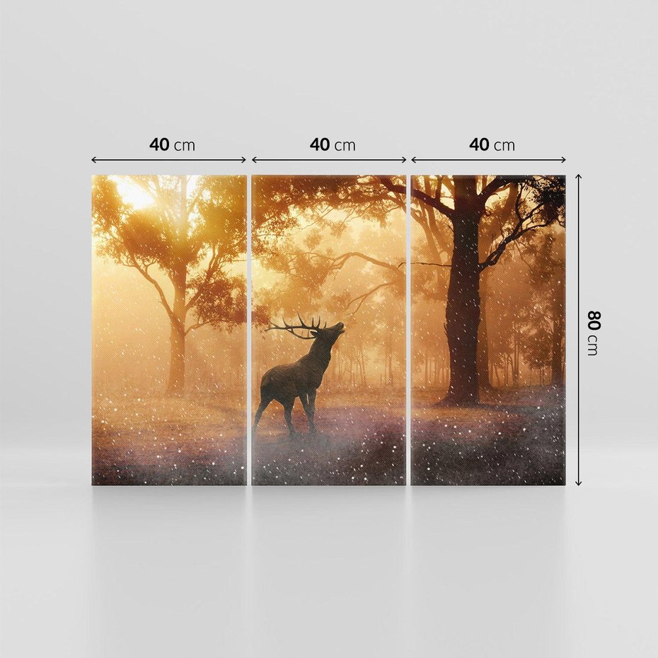 Obraz na płótnie 120x80 - Spotkanie jelena w lesie - jeleń, las