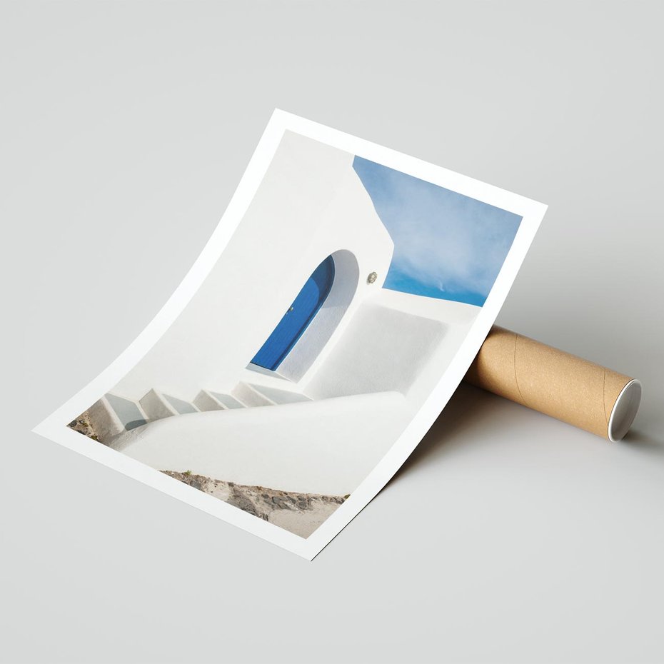 Plakat bez ramy 21x30 - Powitanie Wyspy - Santorini, drzwi
