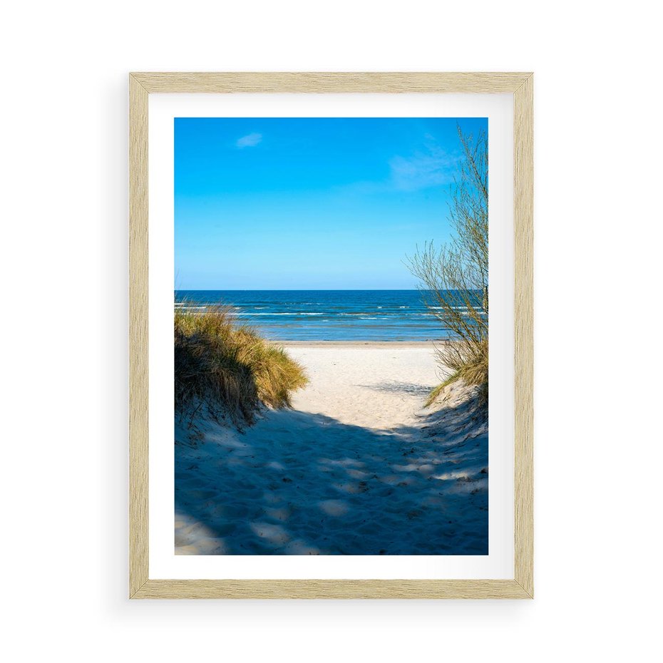Plakat w ramie 50x70 - Spokój nad brzegiem morza - plaża, morze - rama drewno