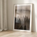 Plakat w ramie 30x40 - Mglista Opowieść Lasu - las, mgła - rama drewno