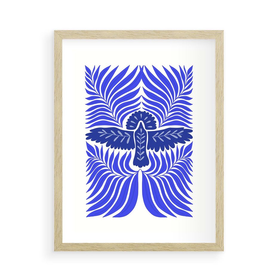 Plakat w ramie 50x70 - Etniczne Rekwizyty - etniczne roślinne wzory, granat - rama drewno