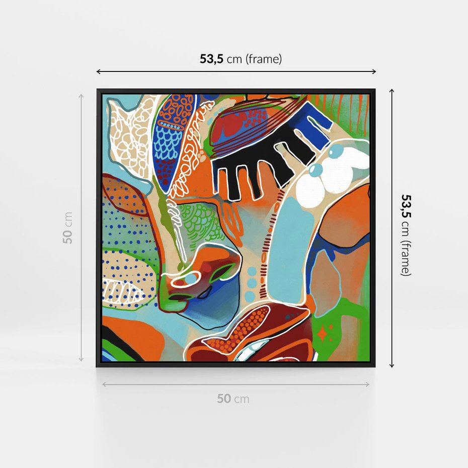 Obraz w ramie 50x50 - Wibracje Kształtów - abstrakcyjny portret kobiety, twarz - rama czarna