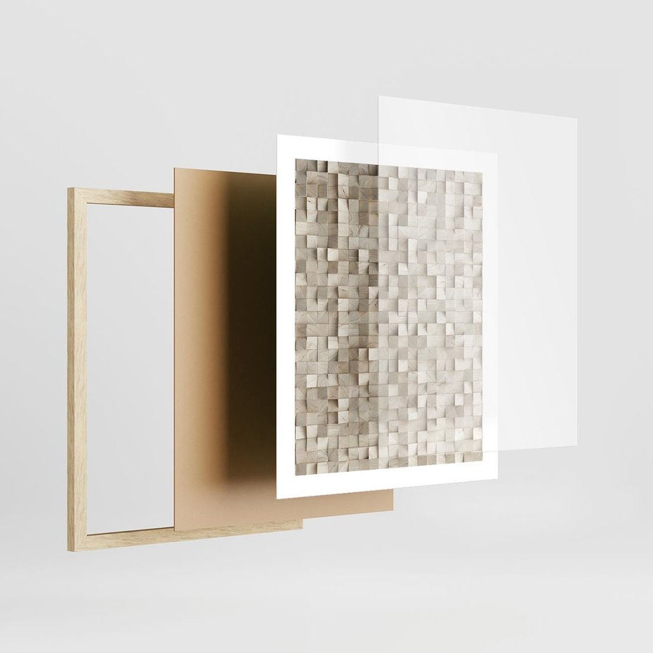 Plakat w ramie 40x50 - Geometryczne 3D: Abstrakcyjna Harmonia - geometryczne, 3D - rama drewno