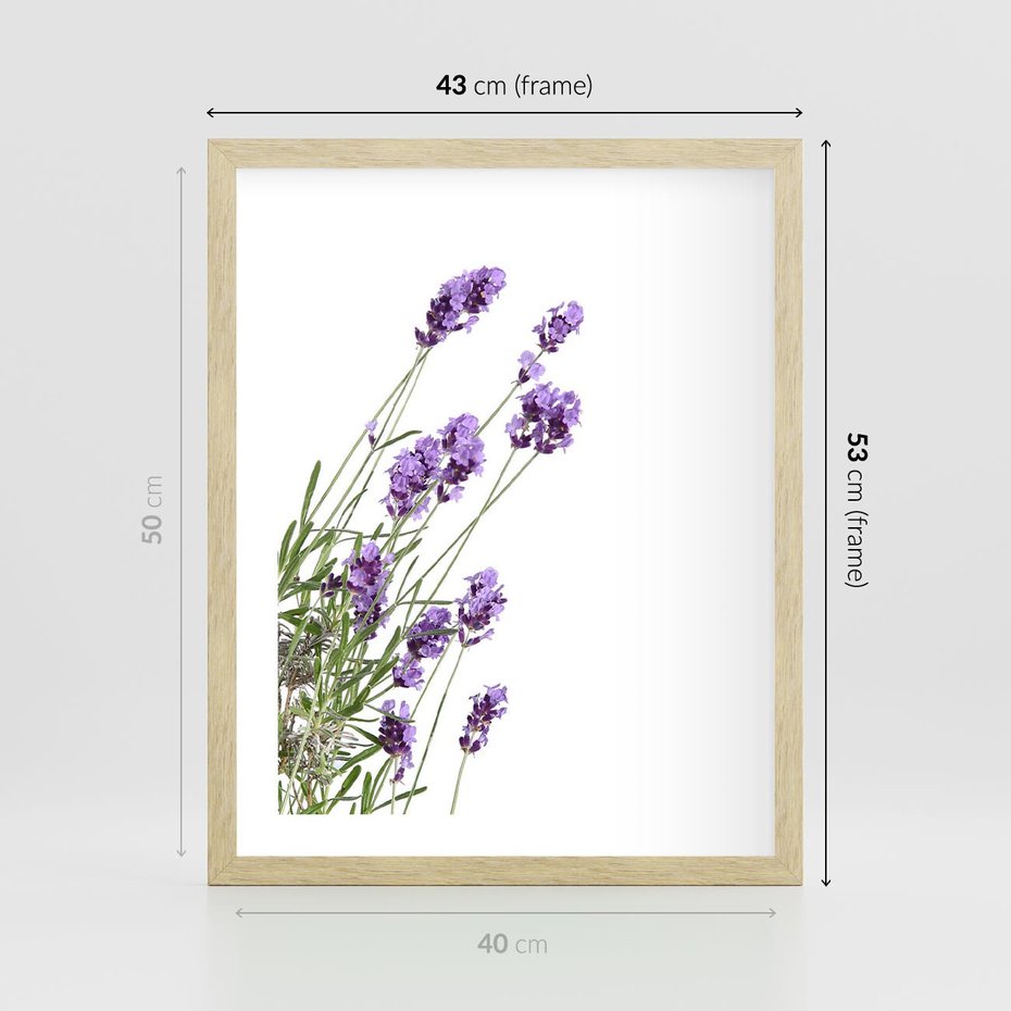 Plakat w ramie 40x50 - Delikatny Urok - lawenda, kwiaty - rama drewno
