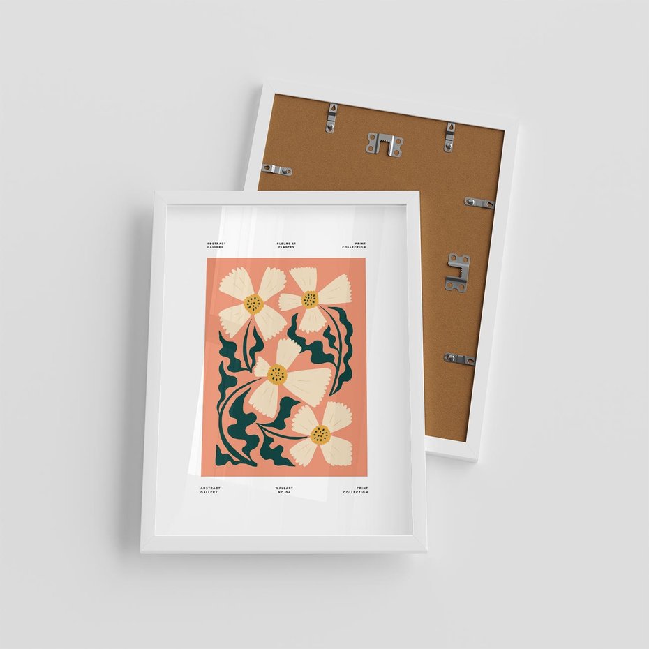 Plakat w ramie 30x40 - Refleksje w roślinnym odbiciu - kwiatowa kompozycja, minimalizm - rama biała