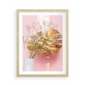Plakat w ramie 50x70 - Blask Natury - złote, liście - rama drewno