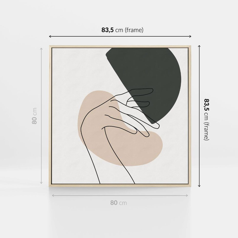 Obraz w ramie 80x80 - Przenikające Kształty - szkic jedną linią, one line - rama drewno