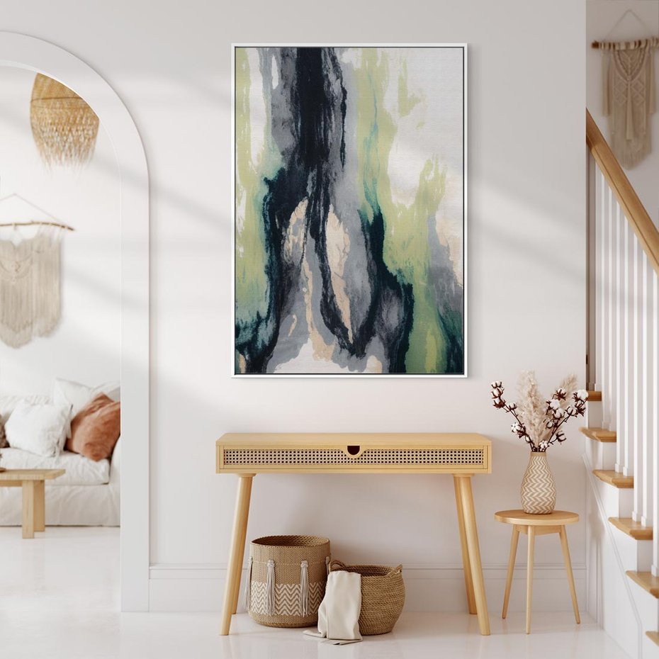 Obraz w ramie 80x120 - Sfumowane zmysły artysty - rozmyte kolory, zieleń - rama biała