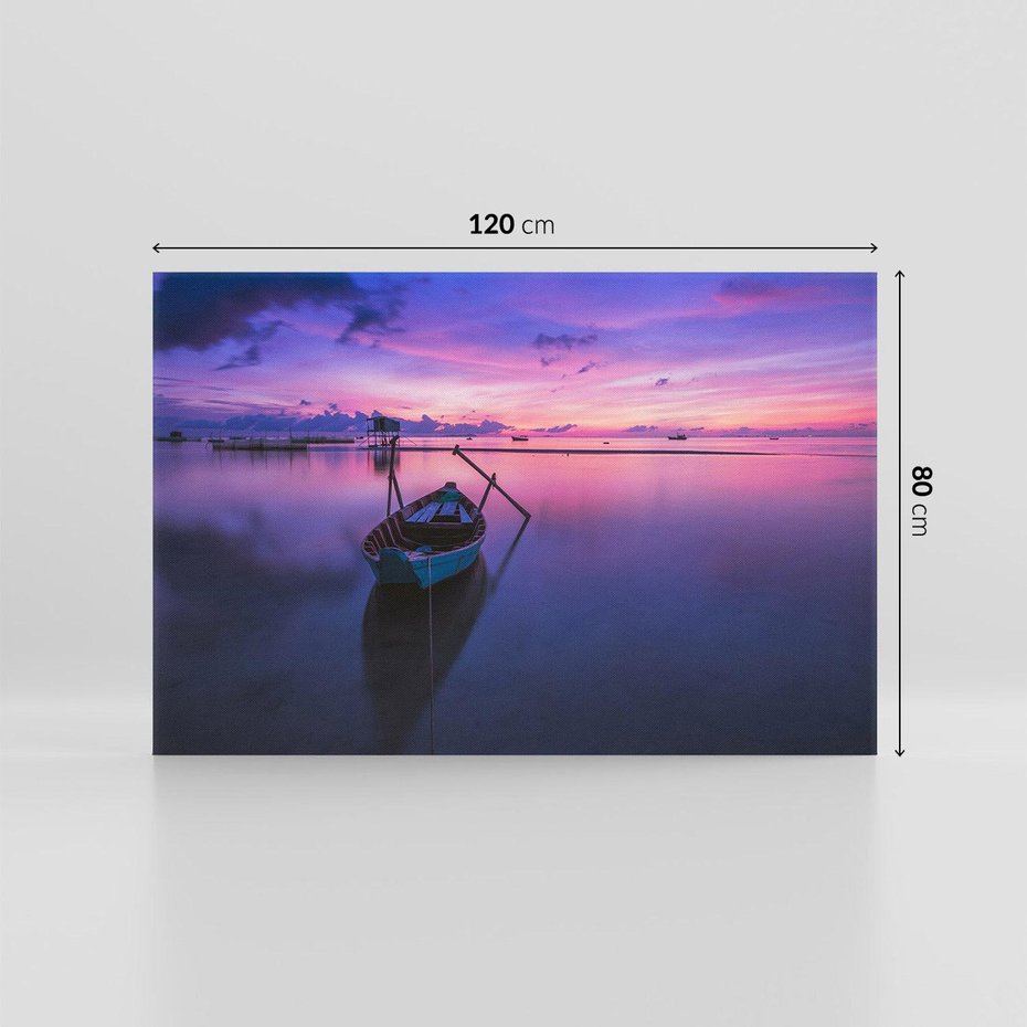 Obraz na płótnie 120x80 - Łódka i zachód słońca nad morzem - łódka, morze