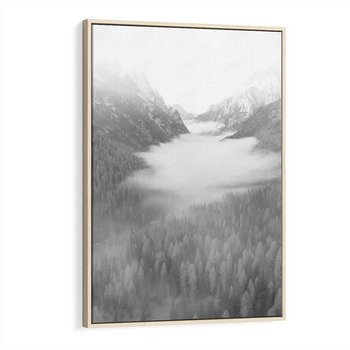 Obraz w ramie 70x100 - Szare Góry - zamglony krajobraz, las - rama drewno