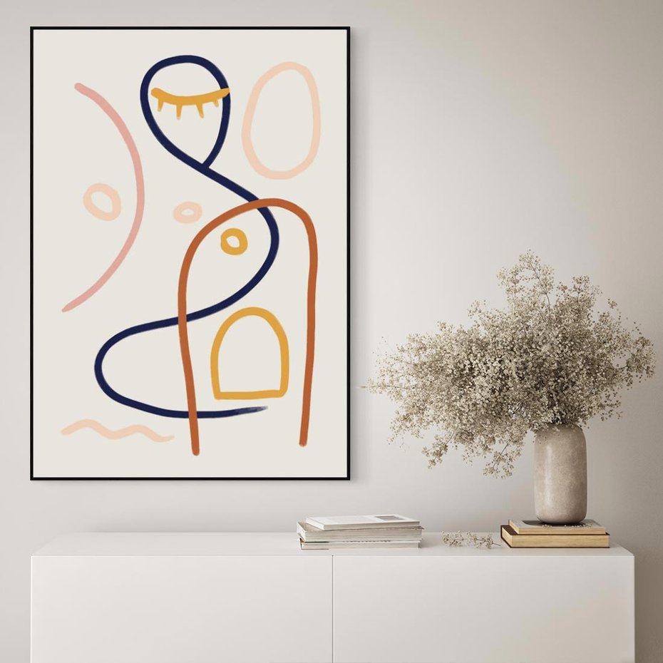 Obraz w ramie 50x70 - Mgnienie Oka - abstrakcja w stylu picasso, beżowe tło - rama czarna