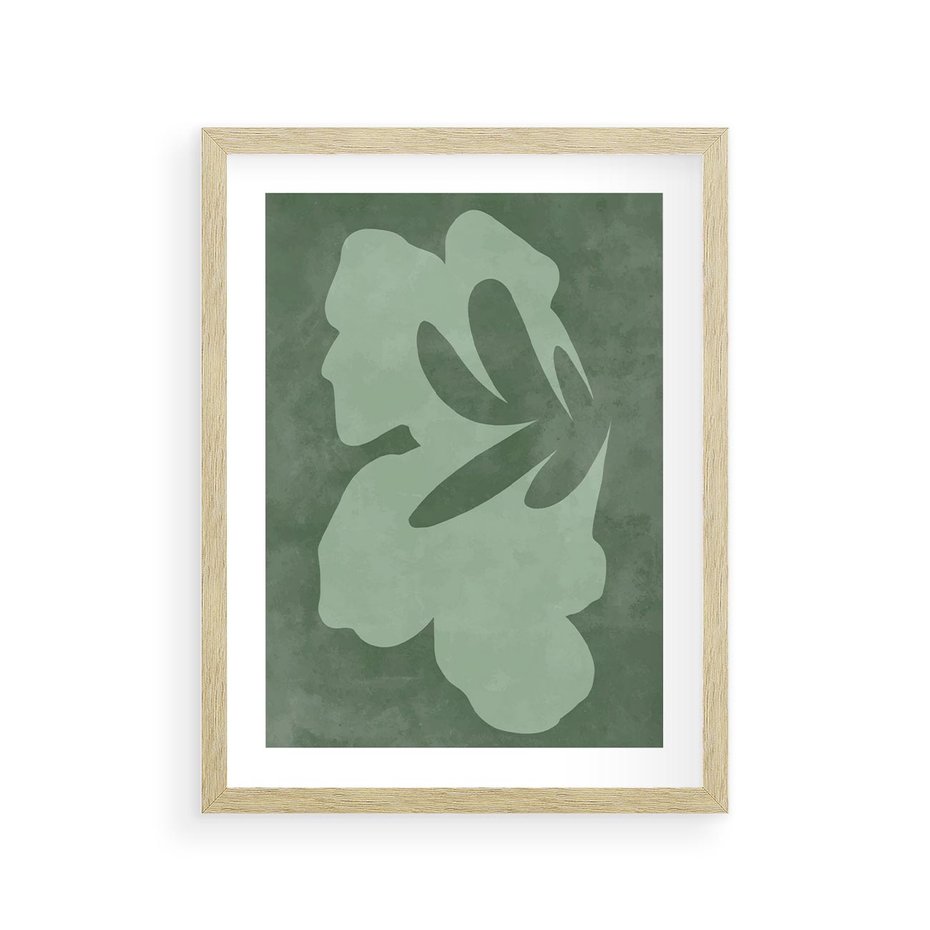 Plakat w ramie 30x40 - Kształty Zieleni - abstrakcyjny kształt, zielony plakat - rama drewno