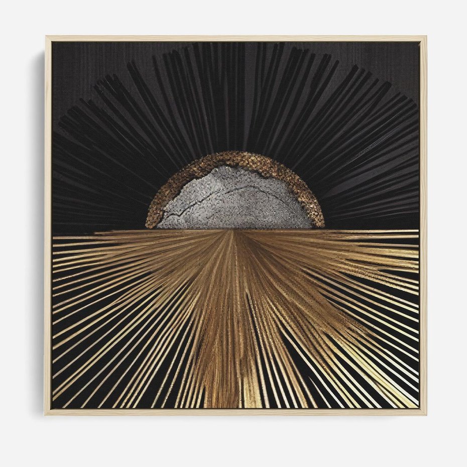 Obraz w ramie 80x80 - Metaliczne Boho Abstrakcje - boho, słońce - rama drewno