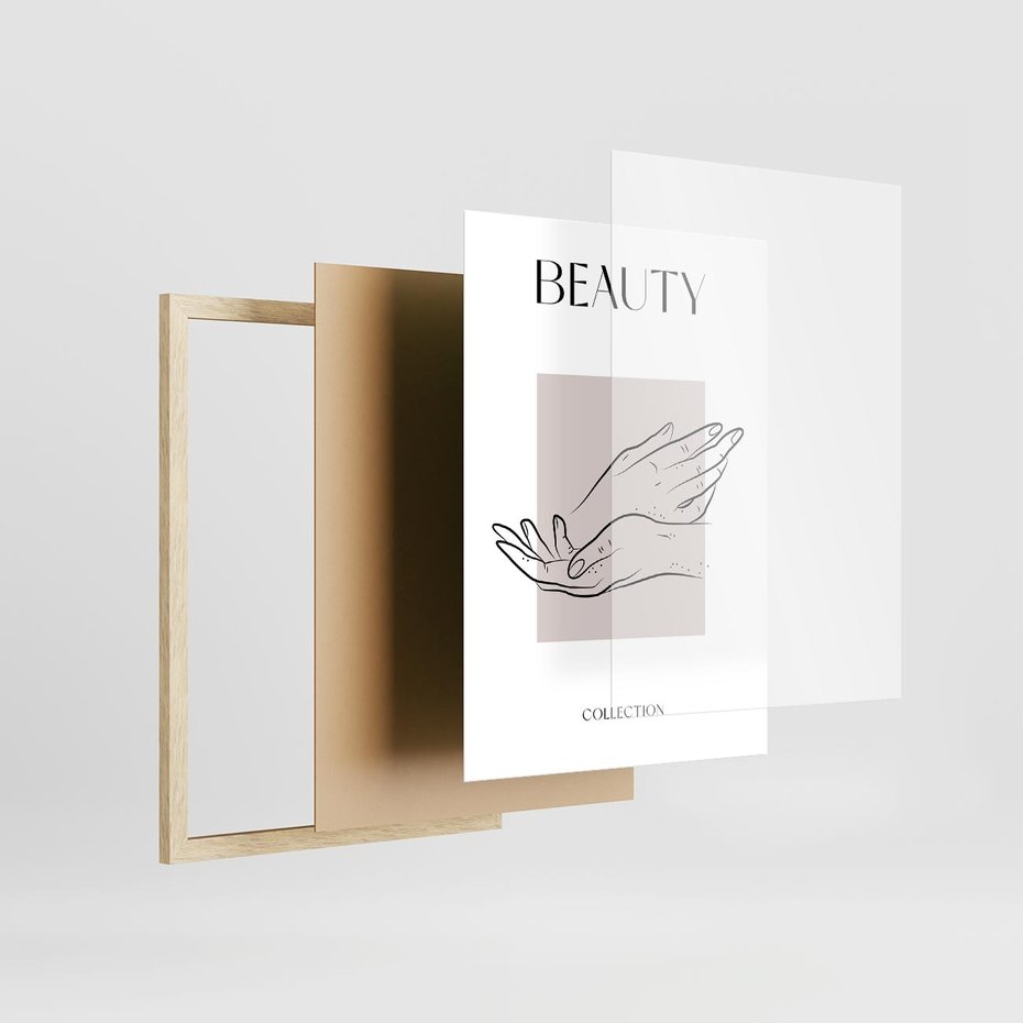 Plakat w ramie 50x70 - Wibracje Nieprzewidywalnych Form - bogo plakat, dłonie - rama drewno