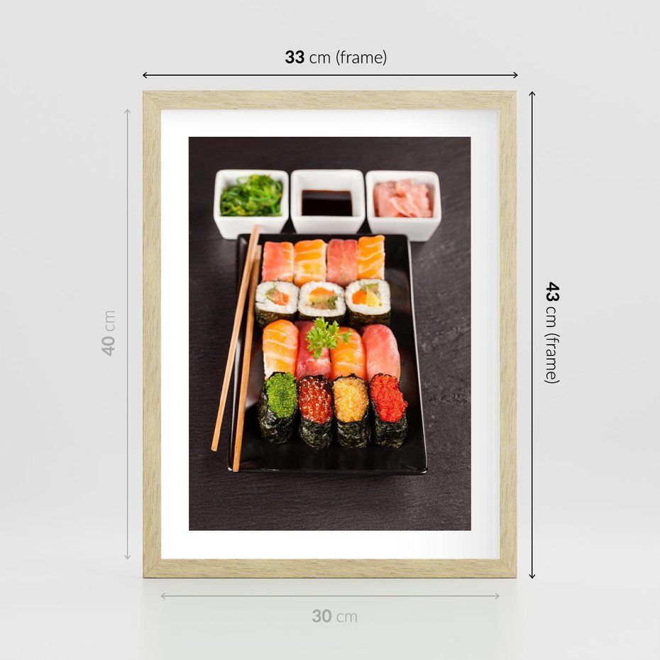 Plakat w ramie 30x40 - Kulinarne podróże do Japonii - sushi, japonia - rama drewno