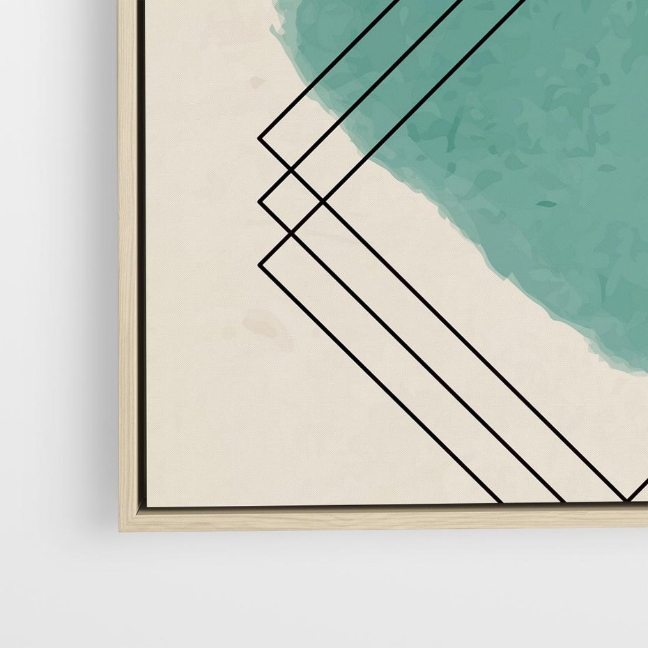 Obraz w ramie 50x50 - Impresje Przestrzeni - akwarelowa plama, geometryczne szkicowane kształty - rama drewno