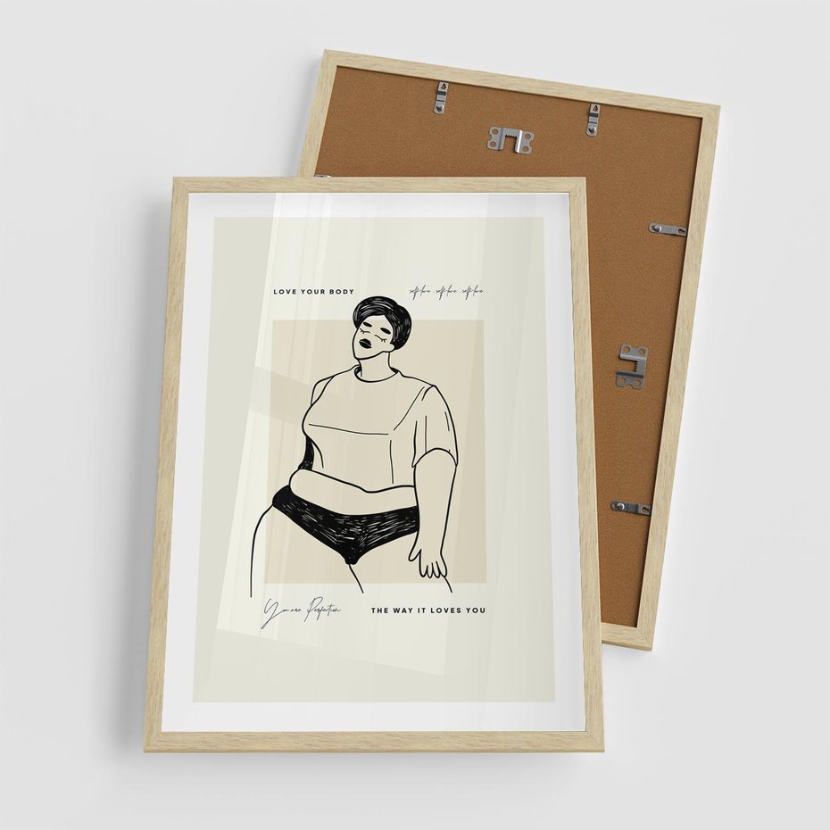Plakat w ramie 50x70 - Elegancja Kobiecej Formy - nowoczesna sztuka kobieca, plakat - rama drewno