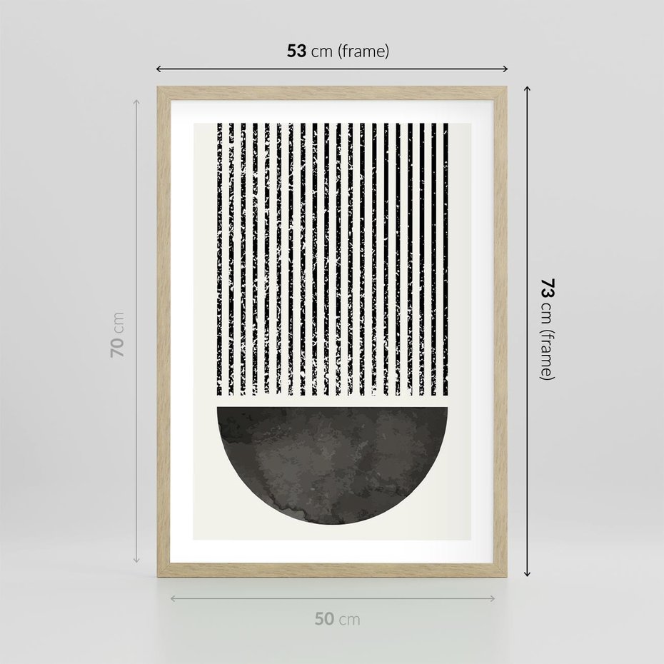 Plakat w ramie 50x70 - Taniec Impulsów - abstrakcyjne czarno białe formy, minimalizm - rama drewno